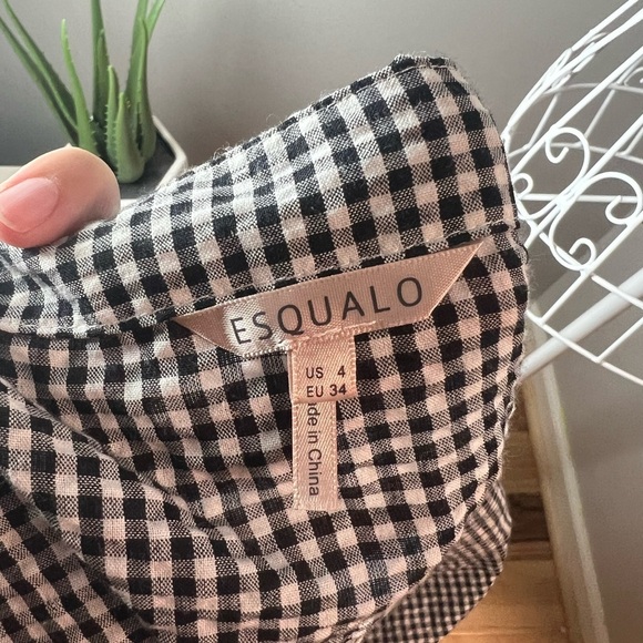 Esqualo Gingham Black White Checkered Wrap Puff Sleeve V Neck Blouse Sz 4 Cotton - Picture 3 of 6